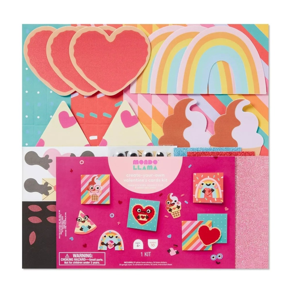 Mondo Llama Valentine's Day Card Craft Kit Kids‎ DIY Foam Stickers Googly Eyes